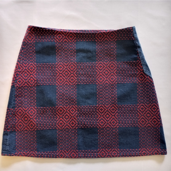 Size Small M.i.h. Jeans Women's Mini Skirt Blue Denim Embroidered Y2K 2000s - Picture 2 of 9